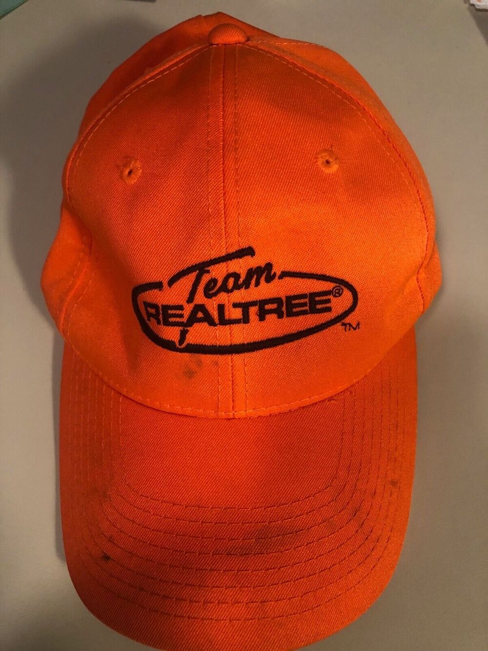 Team Realtree Baseball Cap Adjustable Neon Orange Hat Black Logo adjustable